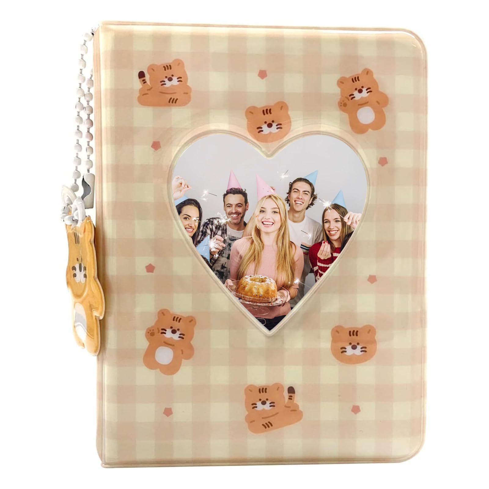Kpop - Album fotografico con 40 tasche, mini album fotografico con ciondolo a forma di cuore, motivo scoiattolo o gatto, per collezione di foto (bianco
