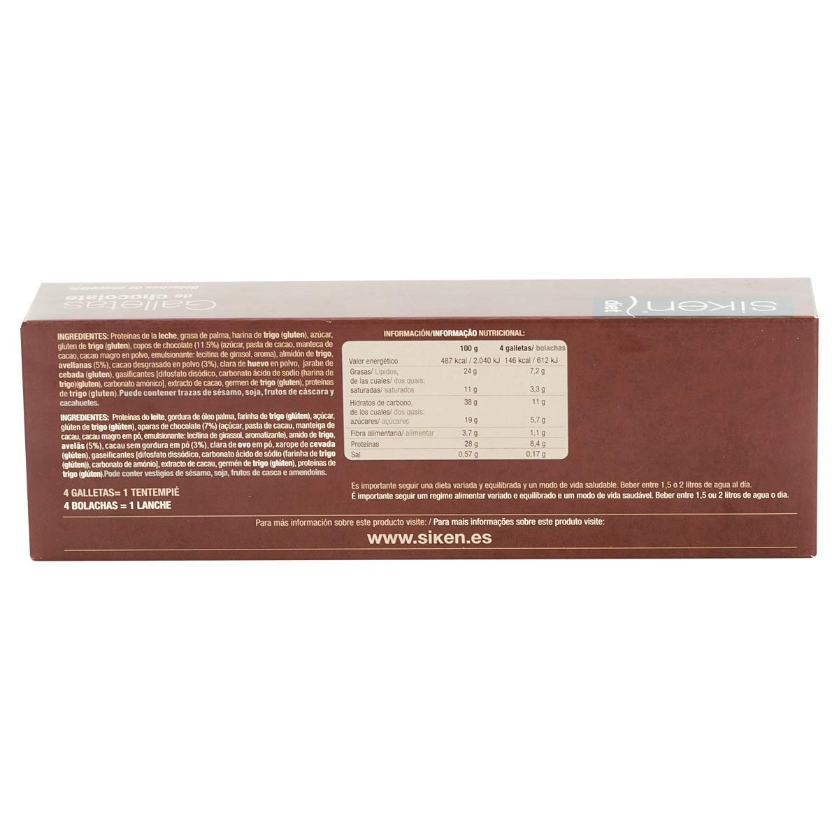 Siken Diet - Galletas de Chocolate, Ricas en Proteínas, Snack Ideal para Picar entre Horas - Caja con 3 Sobres de 5 Galletas,112.5 g