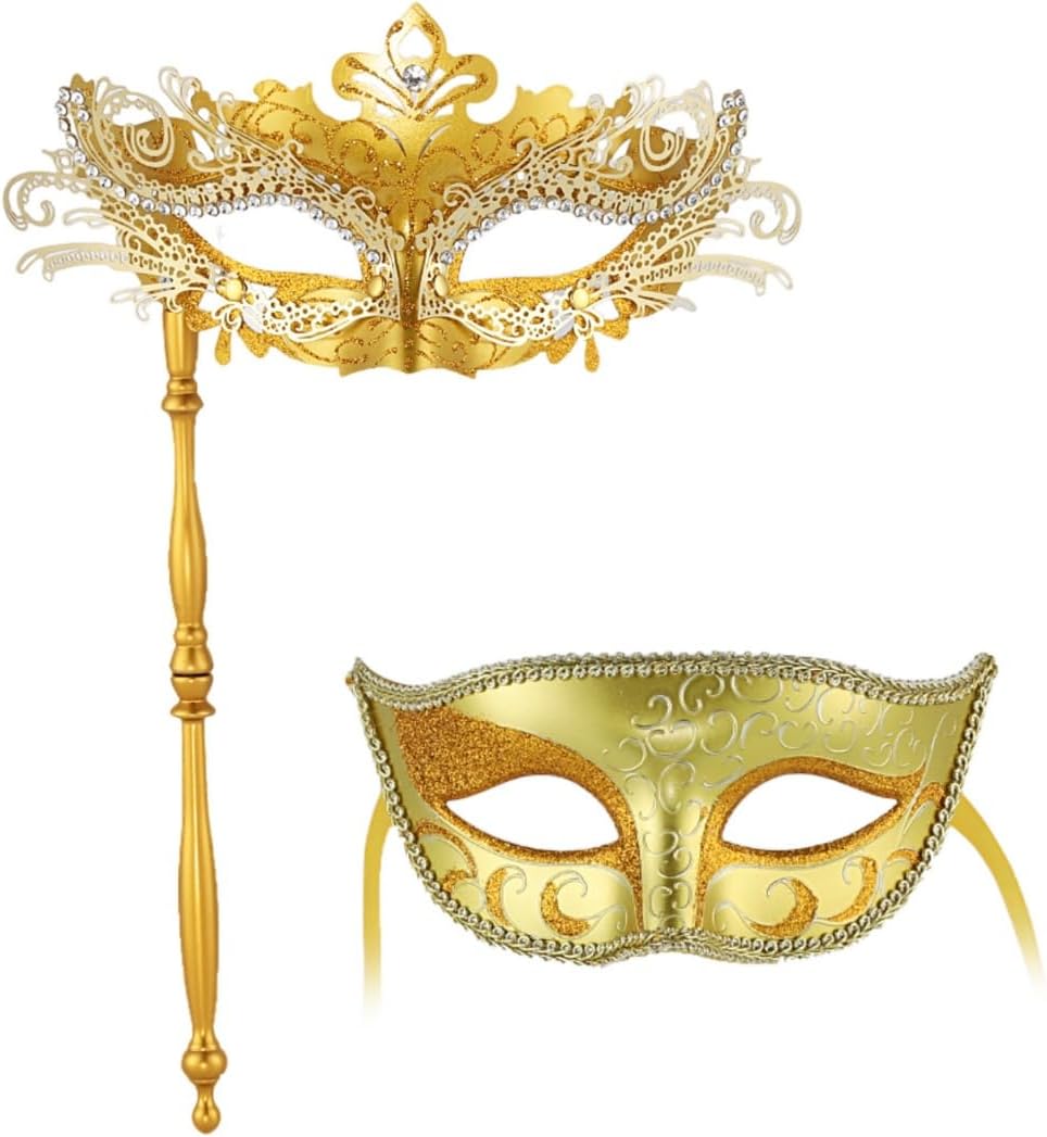 Maskerade set voor koppels, Venetiaanse maskers, Mardi Gras maskers, handmasker voor vrouwen en masker voor mannen, ideaal voor Halloween, cosplay, kostuumfeest