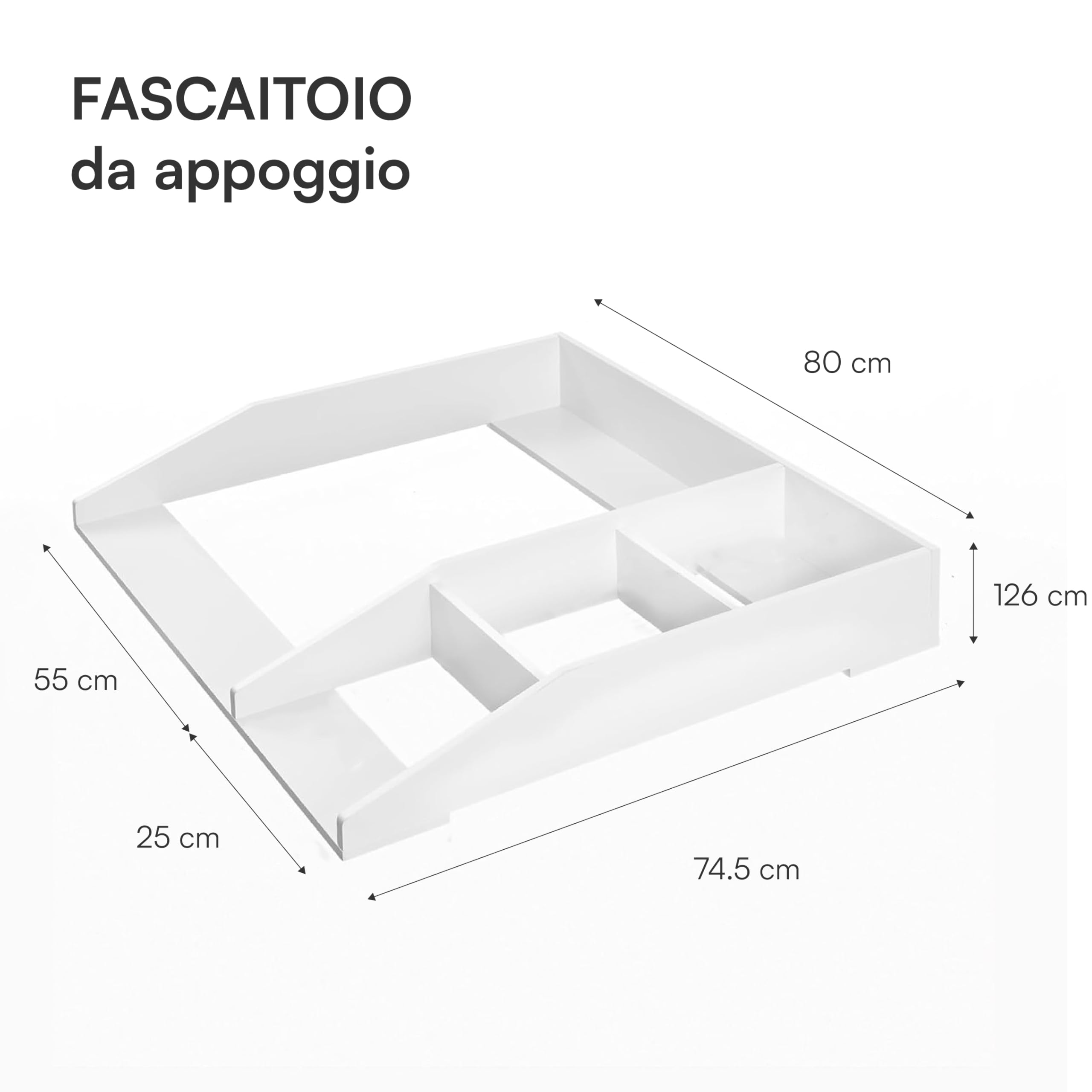Baroni Home Fasciatoio da Appoggio Bianco, Mobile Cambio Neonato 4 Scomparti, Plastic Wood, 80x74,5x126 cm