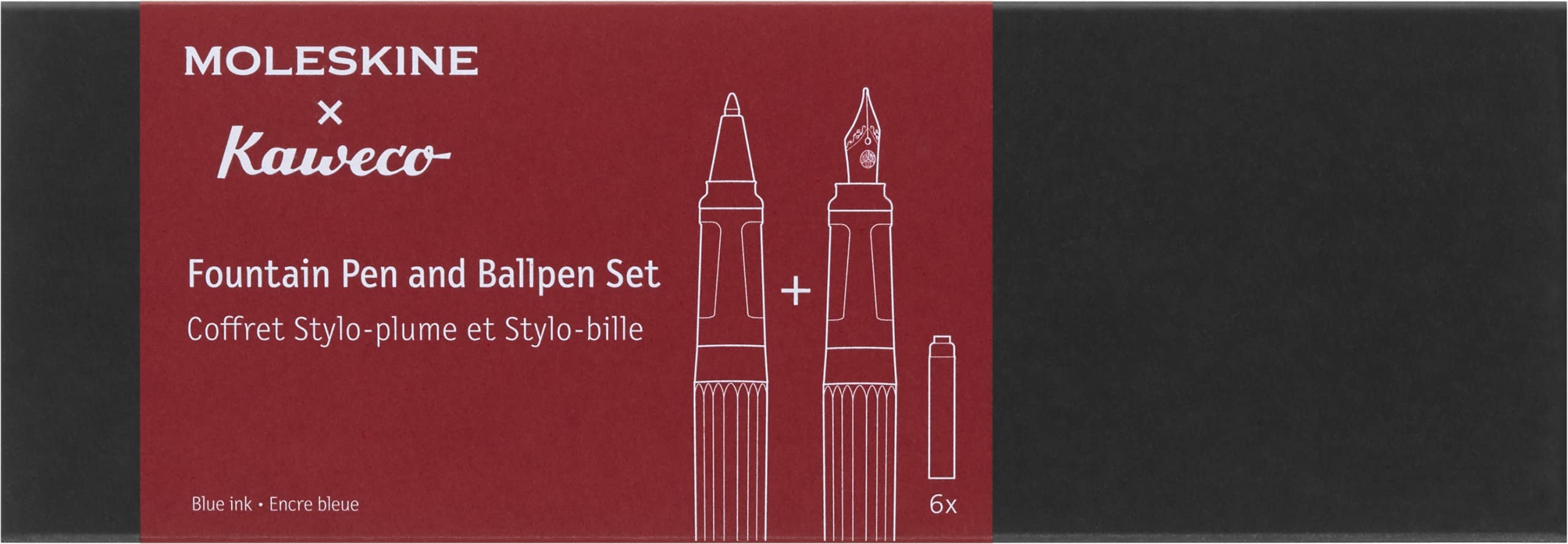 Moleskine x Kaweco Pluma Estilográfica de Plástico ABS con Plumilla Dorada de Tamaño M y Bolígrafo Recargable para Escribir y Tomar Notas, Recarga de 1.0mm y 6 Cartuchos de Tinta Azul incluidos, Rojo