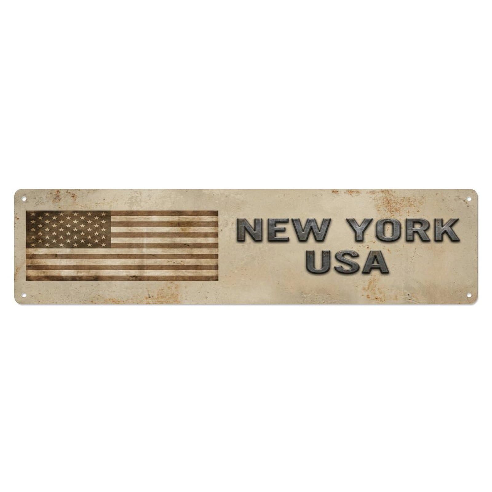 Okahys 4X16inch(10X40cm) Vintage New York Usa Flag Decor Rustic Travel Metal Tin Sign