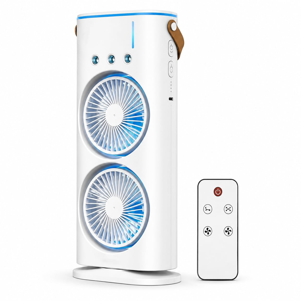 Portable Mini Air Cooler with Double Mist Spray, 4000mAh Rechargeable Battery, Remote Control, 3 Speed Cooling Fan, LED Night Light, USB Type-C Personal Table Fan with Water Tank for Home, Office-image-40