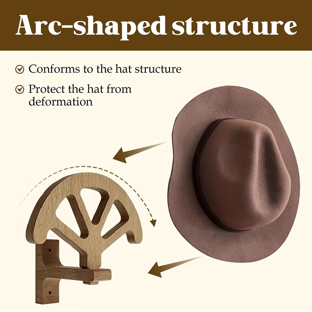 MiOYOOW Ganci per Cappelli in Legno, Supporto per Cappello da Parete con 3 Fibbie Regolabili, Rustico Organizzatore Berretti da Baseball con Visiera, per Piccoli Accessori, Borse, Cuffie