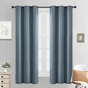 Yakamok Light Blocking Room Darkening Thermal Curtain Panels Blackout Curtains Solid Grommet Top Window Drapes for Bedroom/Living Room(38x63 Inch, Stone Blue, 2 Panels)