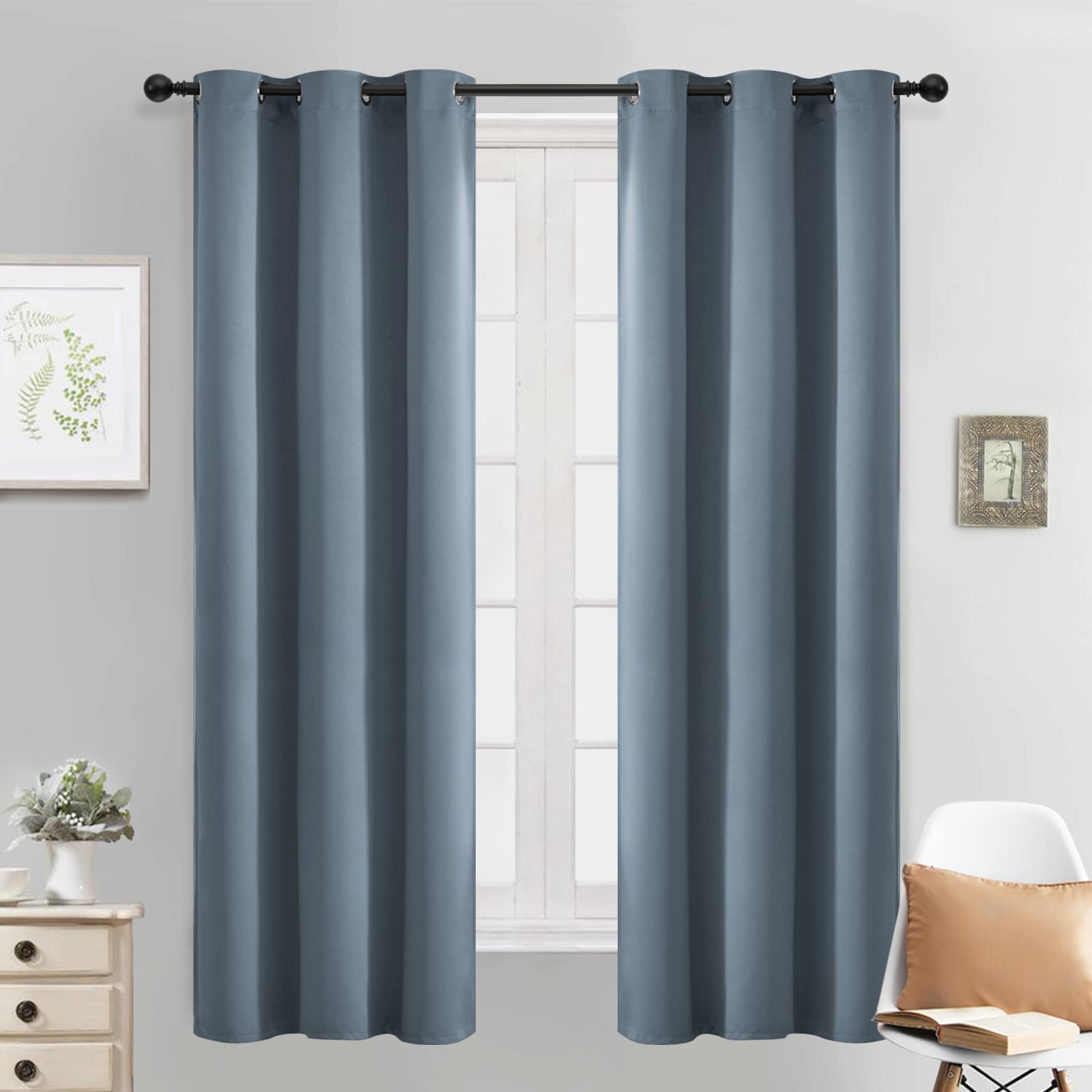 Yakamok Light Blocking Room Darkening Thermal Curtain Panels Blackout Curtains Solid Grommet Top Window Drapes/Panels for Bedroom/Living Room(38x63 Inch, Stone Blue, 2 Panels) (PART-YBWG343863)