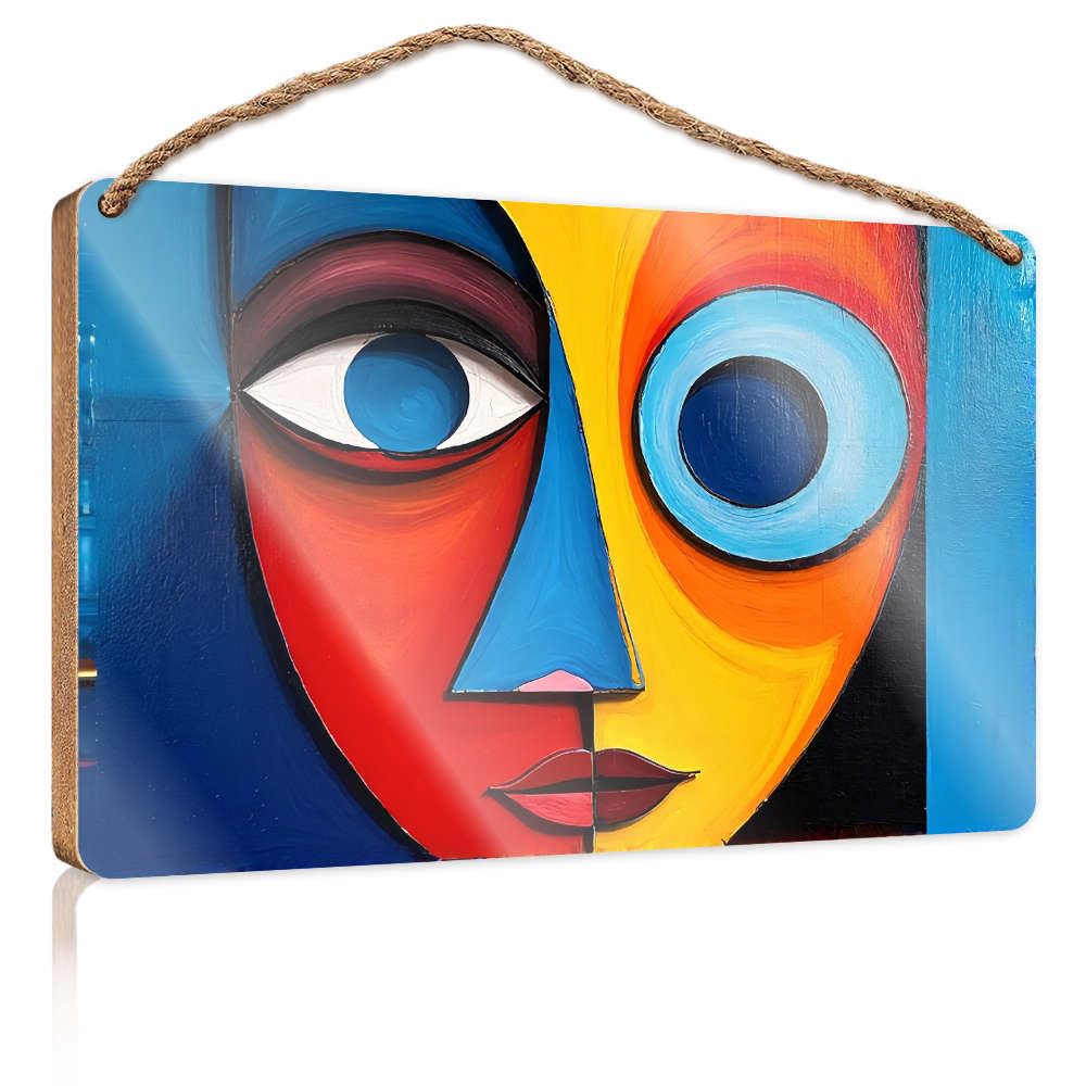 Hanging Decor Sign Abstract Face With Vibrant Colors. Funny Sign Decor Funny Wood Hanging Sign(23X35CM)