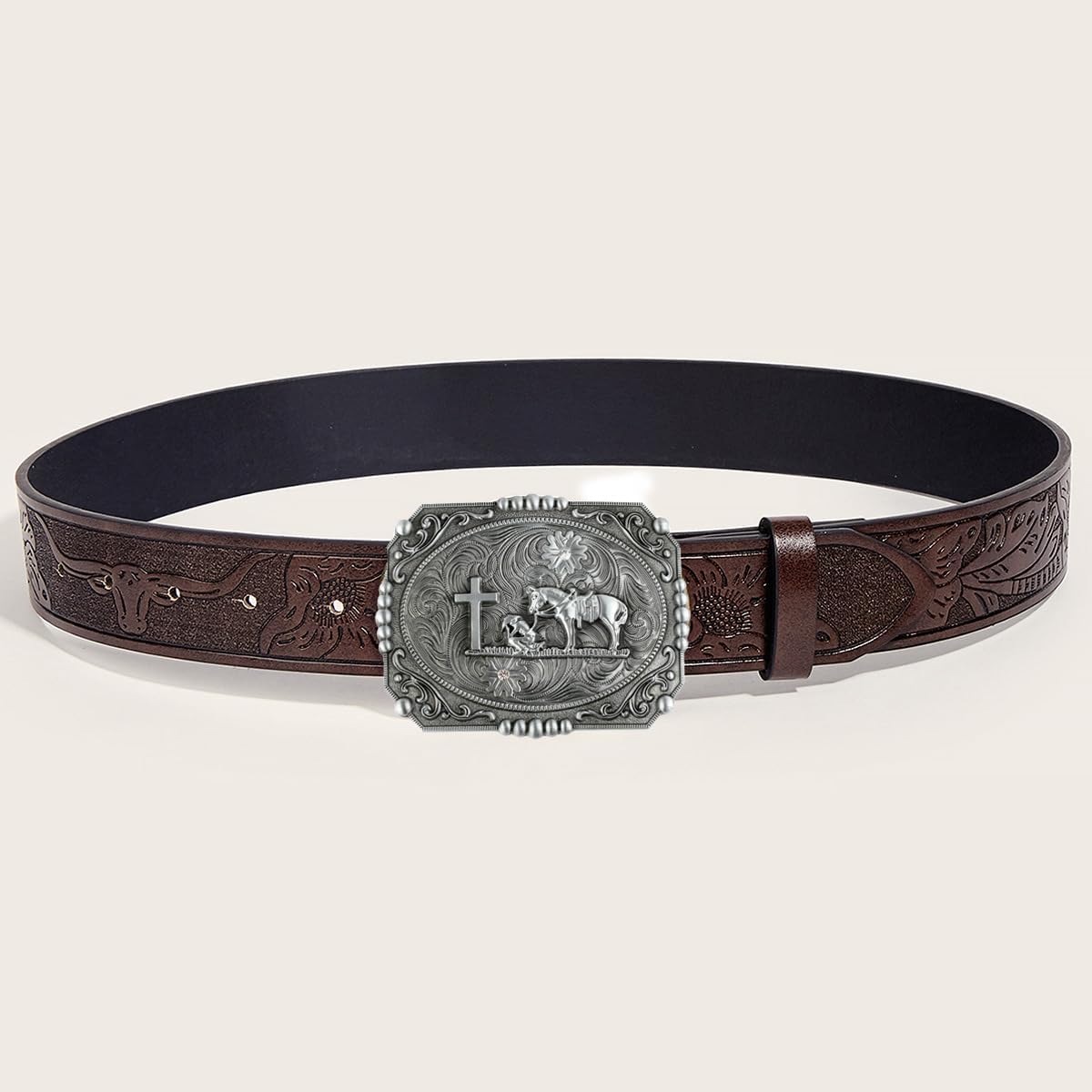 Western Religion Cross Cowboy Kneeling Prayer and Horse Design Belt Buckles for Men - Image 5