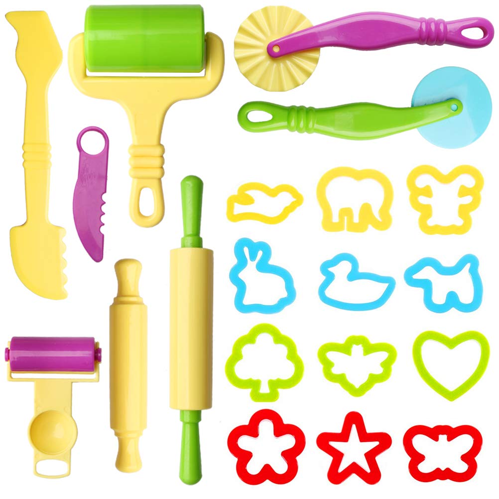 20 Pcs Clay Dough Tool Kit, Plastic DIY Clay Dough Modelling Tools Set Rollers and Cutters for Kids(Random Color)