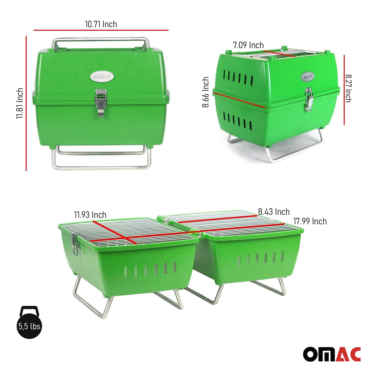Holzkohlegrill Tragbarer Grill Garten Outdoor Grüner Picknickgrill 13-pz BBQ
