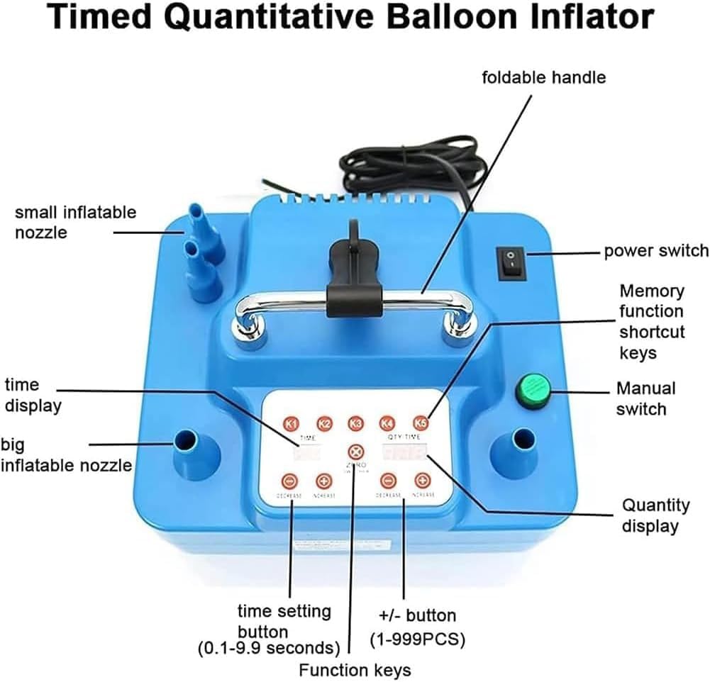 Electric Air Pump Blower, 800W Professional Double Hole Inflator with Footrest and Storage Bag, Memory Function, for Birthday, Weddings and Party Decoration.