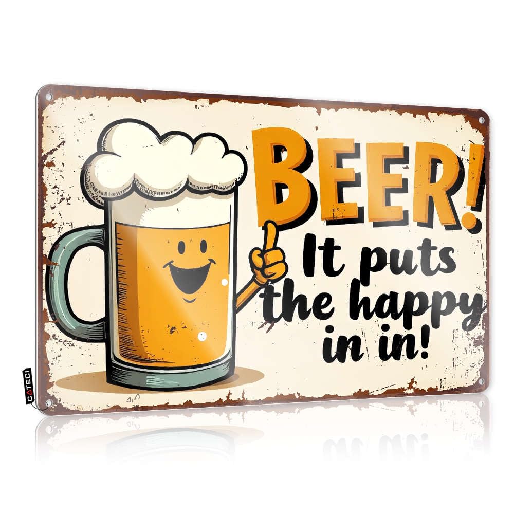 Preppy Funny Vintage Signs, Decaor Welcome Beer! It Puts The Happy In "in"! | Farmhouse Garden Decor(30X40CM)