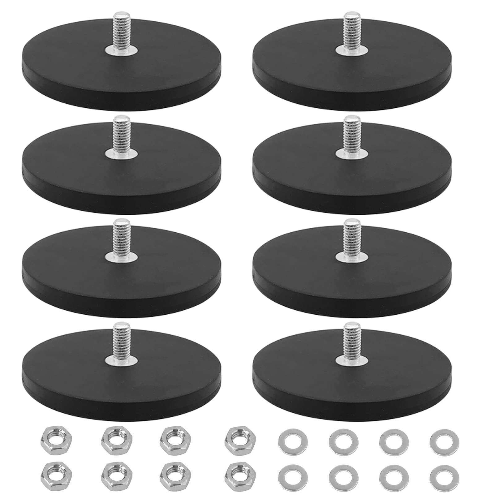 8 x magnesy neodymowe, gumowane, Ø 43 mm, z gwintem zewnętrznym M6, siła przyczepności 10 kg, systemy magnetyczne z gumowym płaszczem, gumowe, okrągłe magnesy z gwintem zewnętrznym, do śrub, oczka lub haka