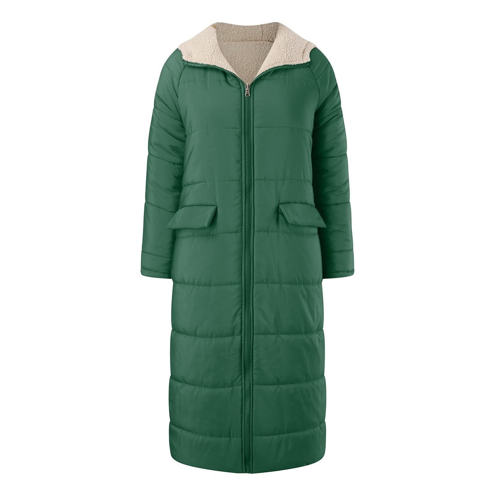 Generisch Cappotto invernale da donna, lungo, invernale, elegante, con imbottitura calda, con tasche, alla moda, con cerniera, piumino con cappuccio