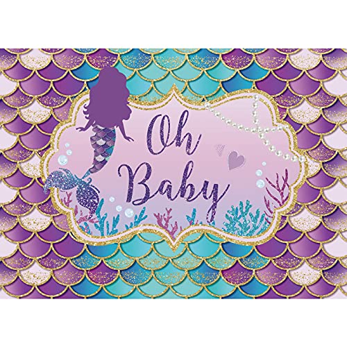 Maijoeyy 7x5ft Mermaid Baby Shower Backdrop Purple Scales Baby Shower Mermaid Backdrop Under The Sea Little Mermaid Baby Shower Backdrop for Girl Mermaid Party Decorations