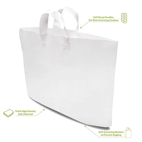 Miniatura 2 de Bolsas de plástico con asas  Paquete de 50 bolsas de compras blancas para boutique grandes bolsas de plástico opaco a granel para pequeñas empresas