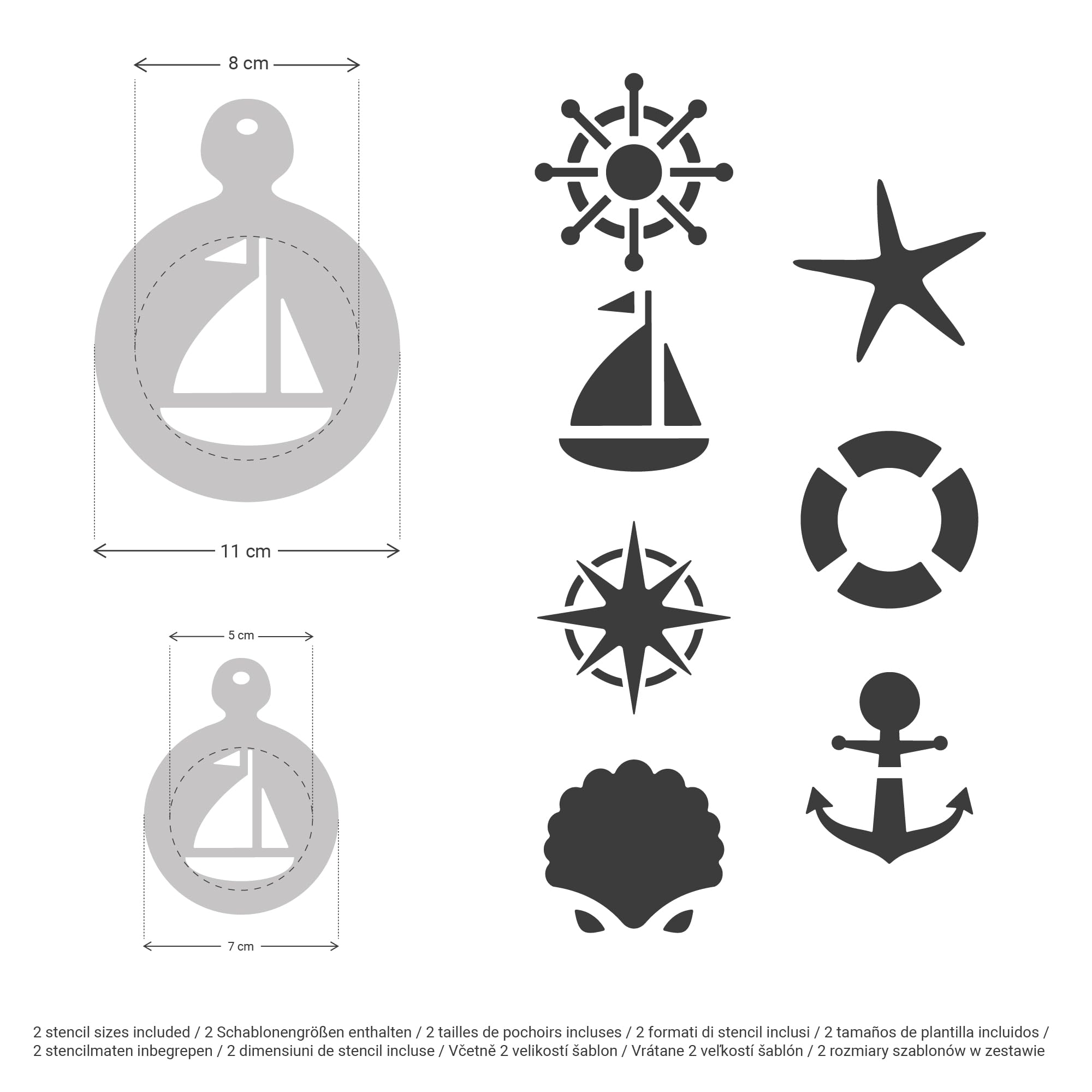 NAKLEO Coffee Stencils and Cookies Decoration 14Pcs 7x7 and 11x11cm, Reusable Plastic Baking Templates, Sea Ship Anchor - Image 4