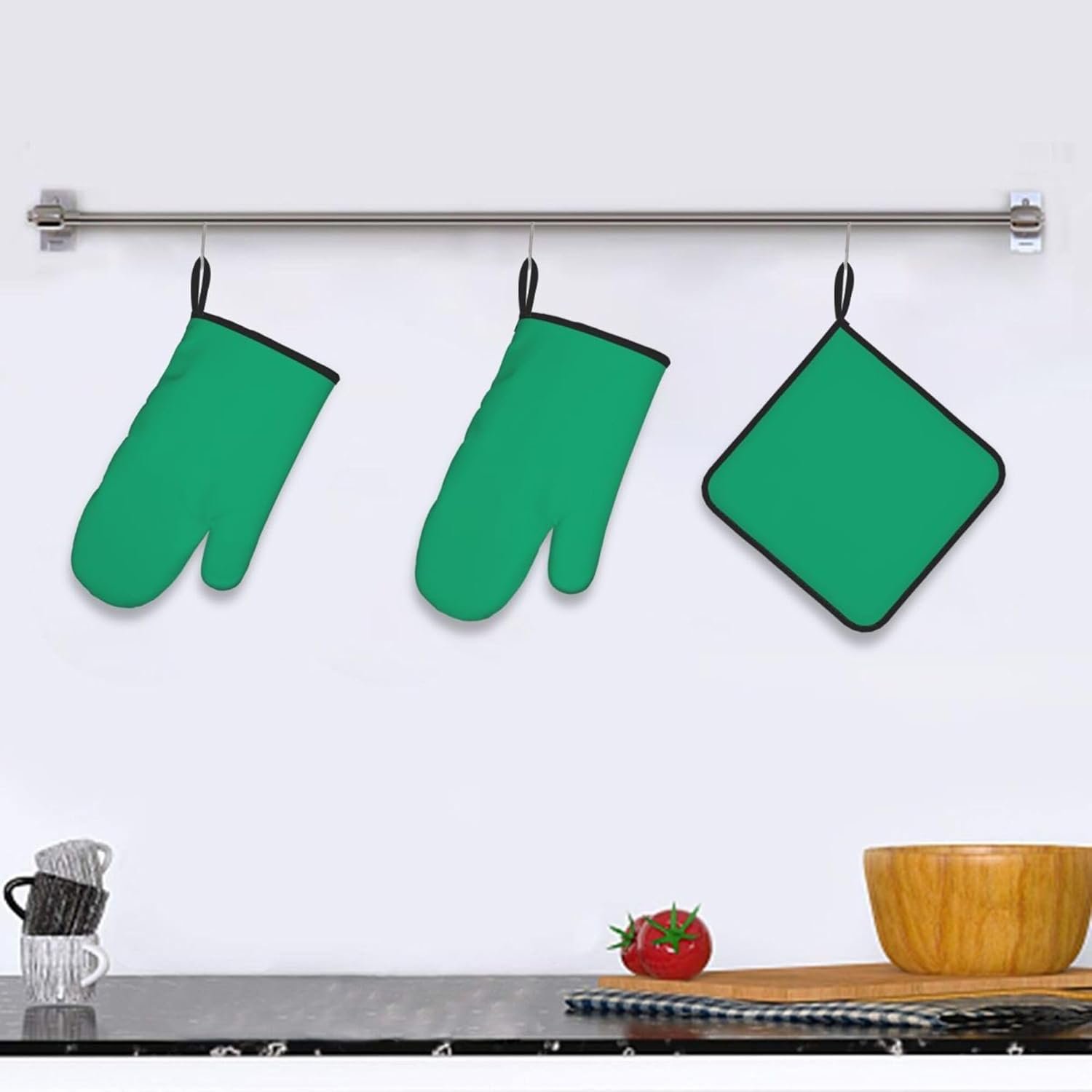 3PCS Oven Mitts and Pot Holders Set, Modern Elegant Mint Green Heat Resistant Oven Mitts Gloves Set Kitchen Hot Pads for Cooking Grill