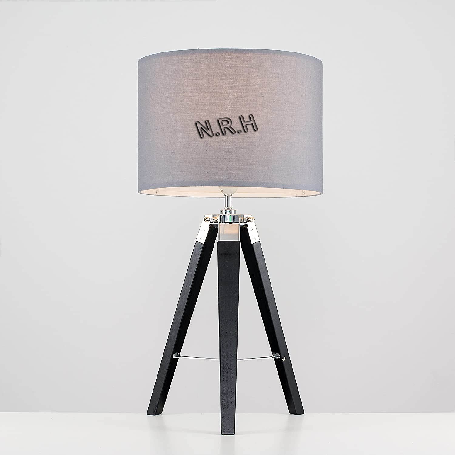 Lámpara de mesa trípode con base de madera, color negro, para sala de estar y mesita de noche (sin sombra)