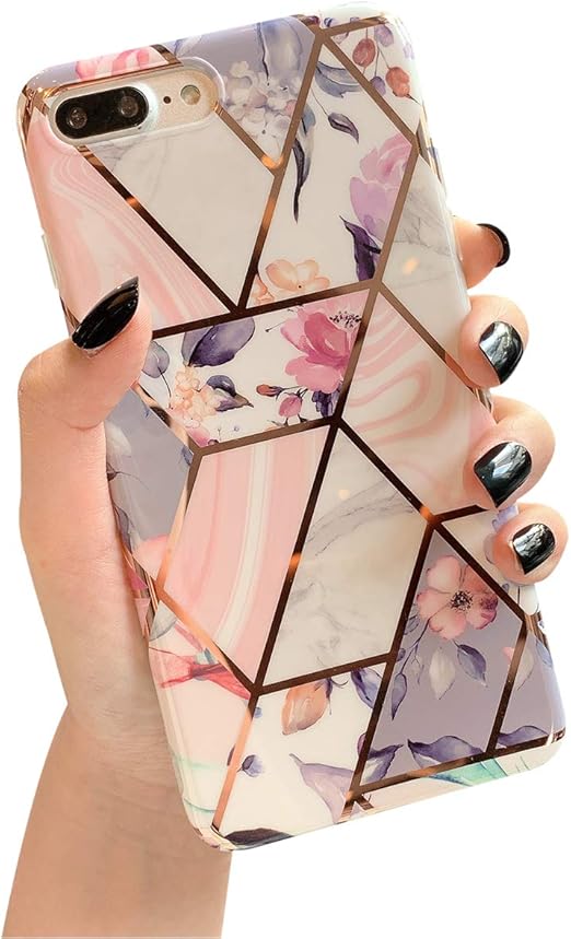 Amazon Com Compatible Iphone 7 Plus Case Floral Marble Design Iphone 8 Plus Case For Girls Women Slim Fit Glitter Soft Cover Flexible Protective Phone Case For Iphone 7 8 Plus 5 5 Marble