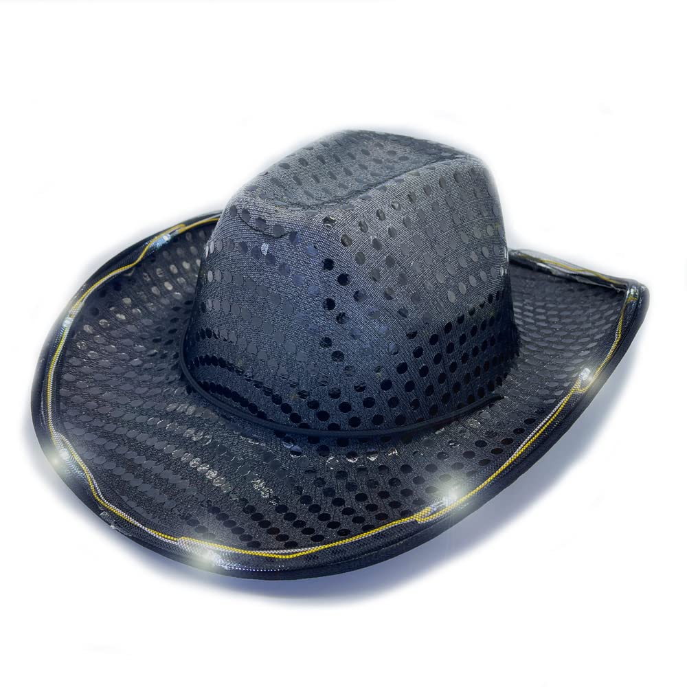 winvinLed Hat Cowboy Sequin Party Cap Flashing Light Up Dance Party Cowboy For Birthday Wedding Festival Party Halloween