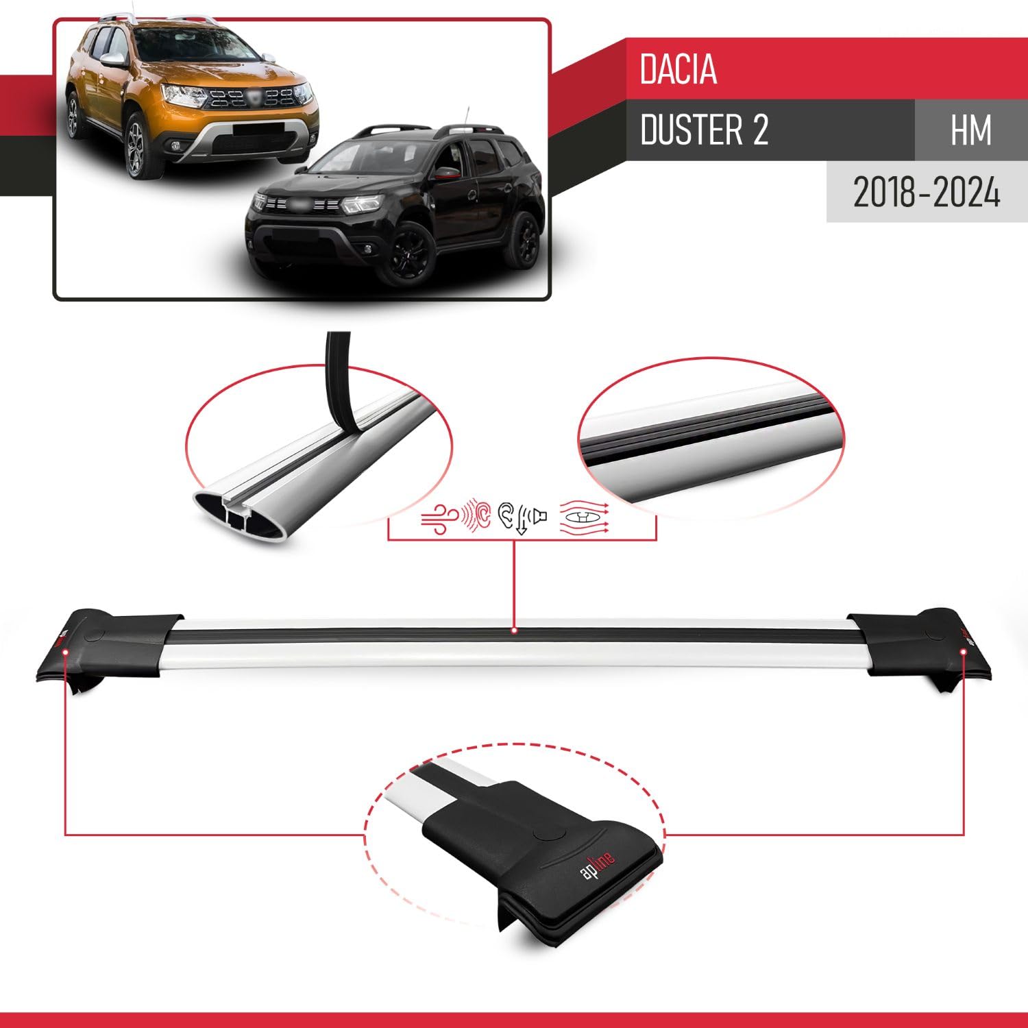 Kompatibel mit Dacia Duster 2 (HM) 2018-2024 Fly Model Relingträger Dachträger Auto Gepäckträger Grau Aluminium 3 Stangen