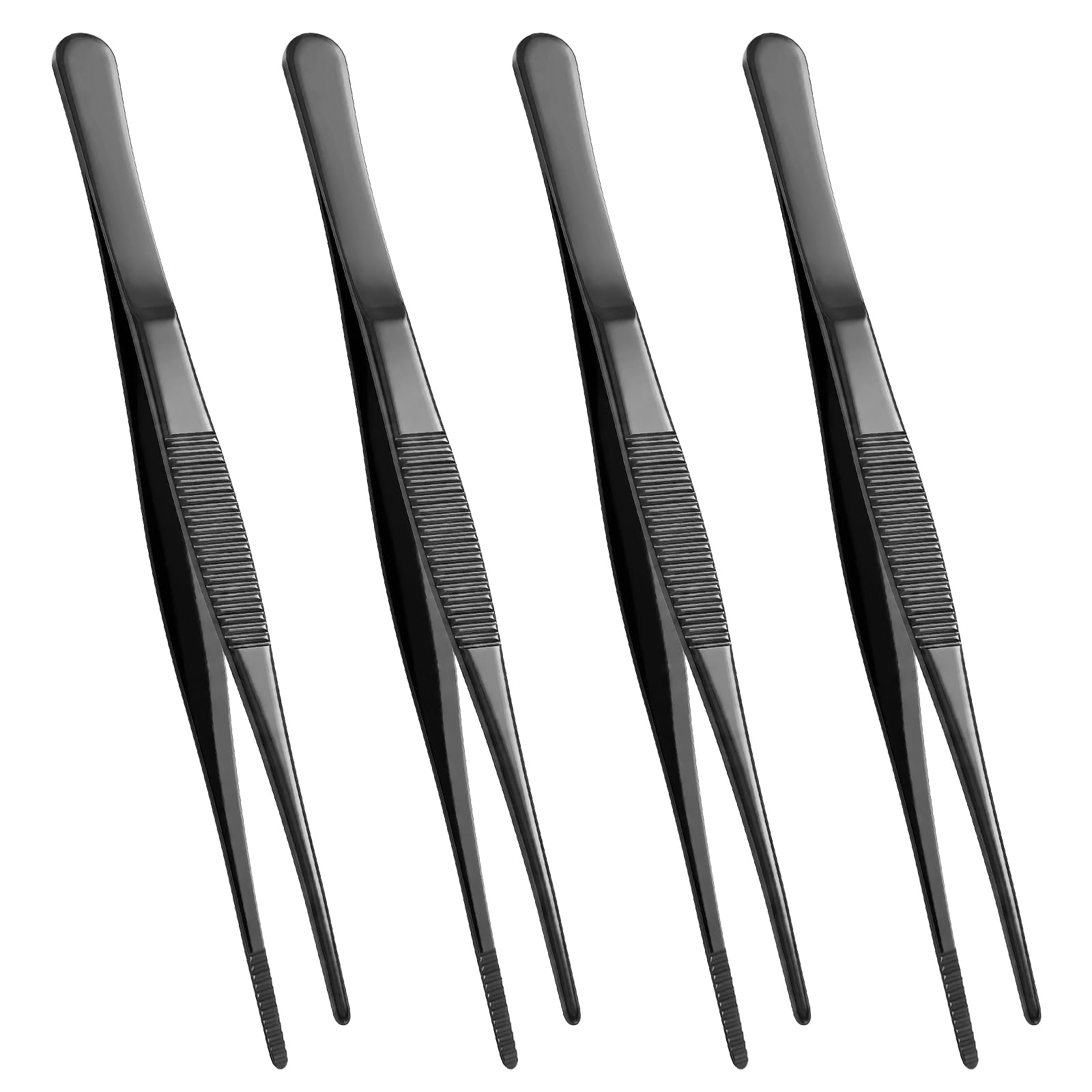 Muiltvoe 4 Pcs 20 CM Cooking Tweezers, Stainless Steel Long Kitchen Tweezers with Serrated Tips Chef Tongs for Barbecue Baking Plating