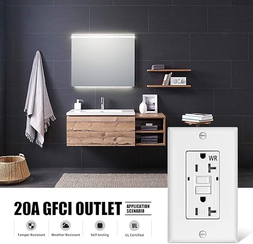 Miniatura 7 de Receptáculo de salida GFCI de 20 amperios para exteriores, prueba dúplex, resistente a manipulaciones y resistente a la intemperie, salida de