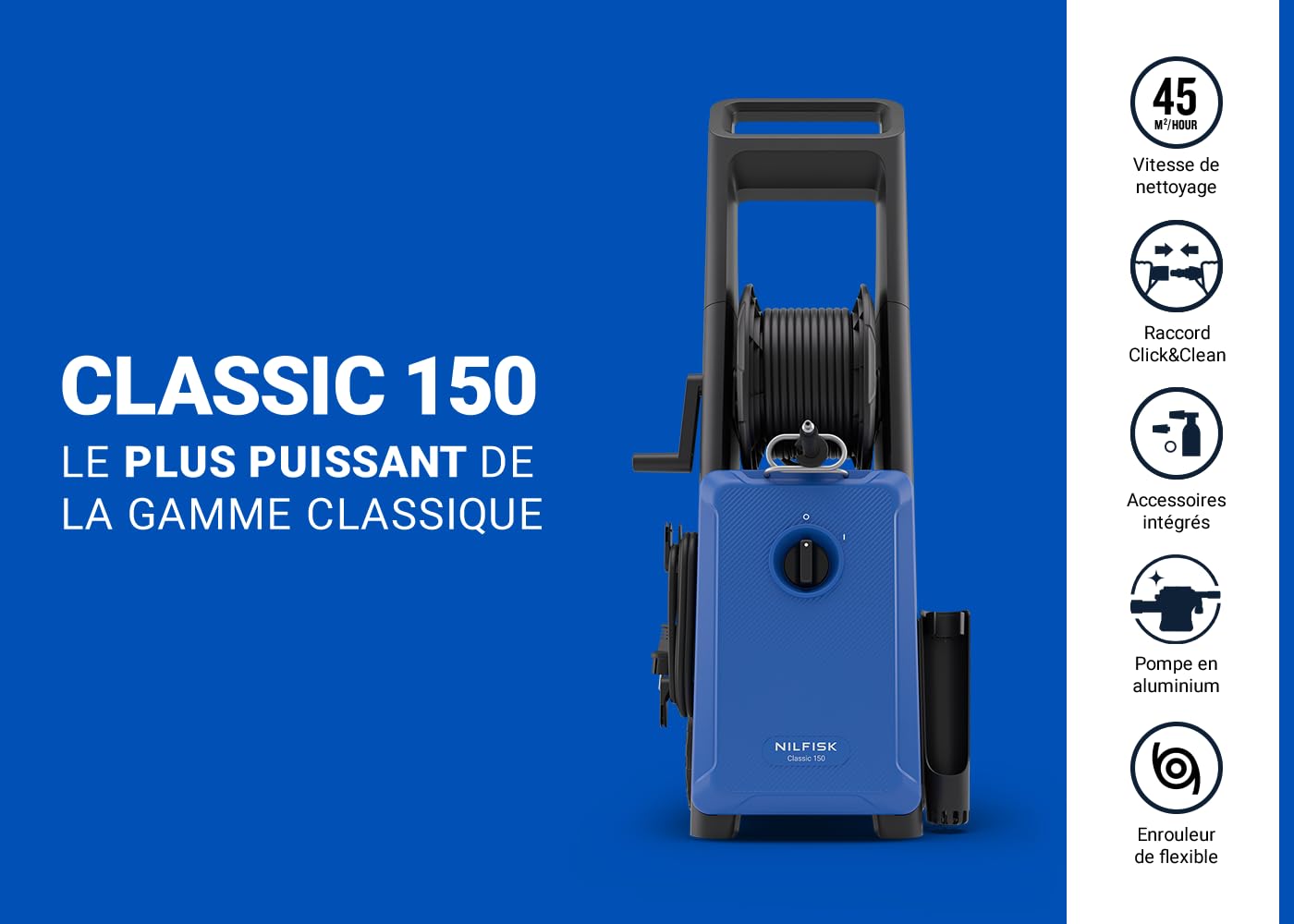 Nilfisk Classic Nettoyeur Haute Pression 150 Bar – Facile à Utiliser pour Terrasses, Voitures et Nettoyage Extérieur (2200 W)