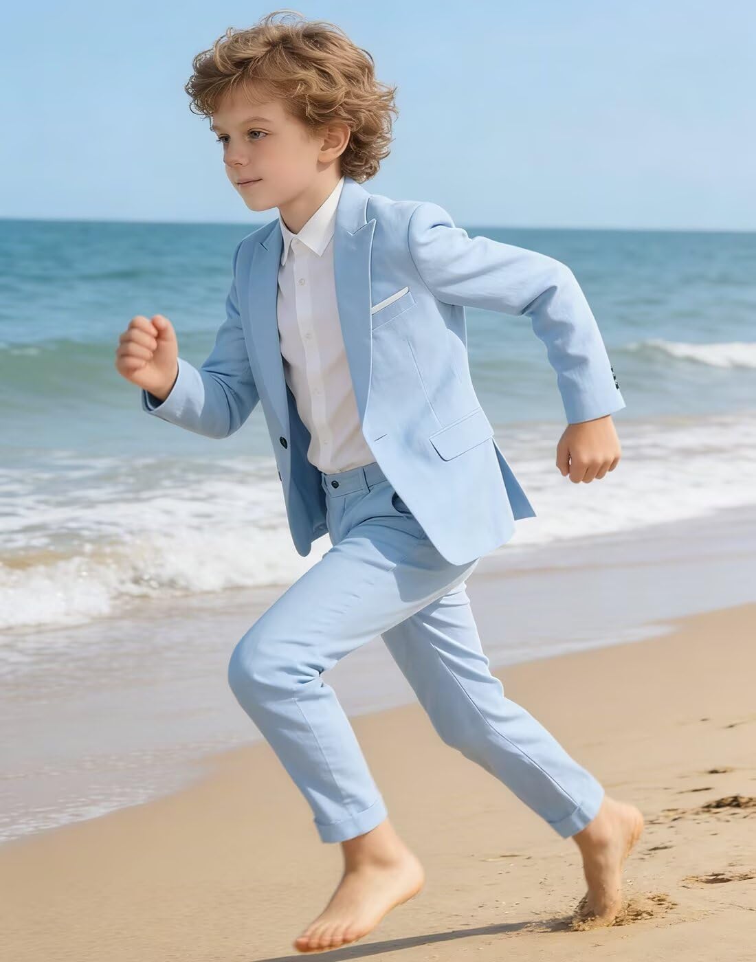 Boys Linen Suit 2 Piece Suit Set Kids Formal Wear Slim Fit Jacket Pants Toddler Wedding Ring Bearer Outfit