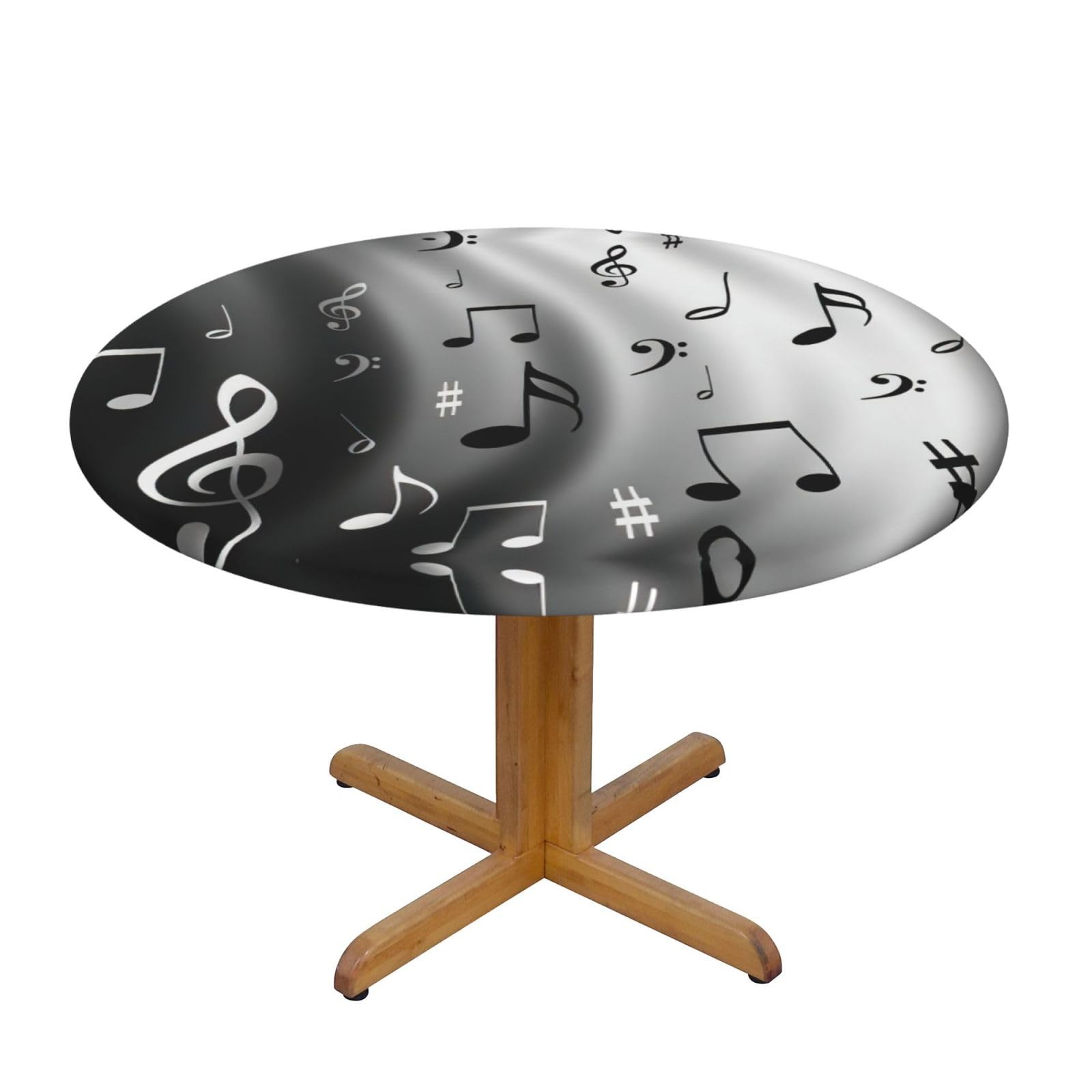DUWAA Music Print Oxford Fitted Table Cover For Patio Picnic, Waterproof Round Tablecloth For Home And Outdoor