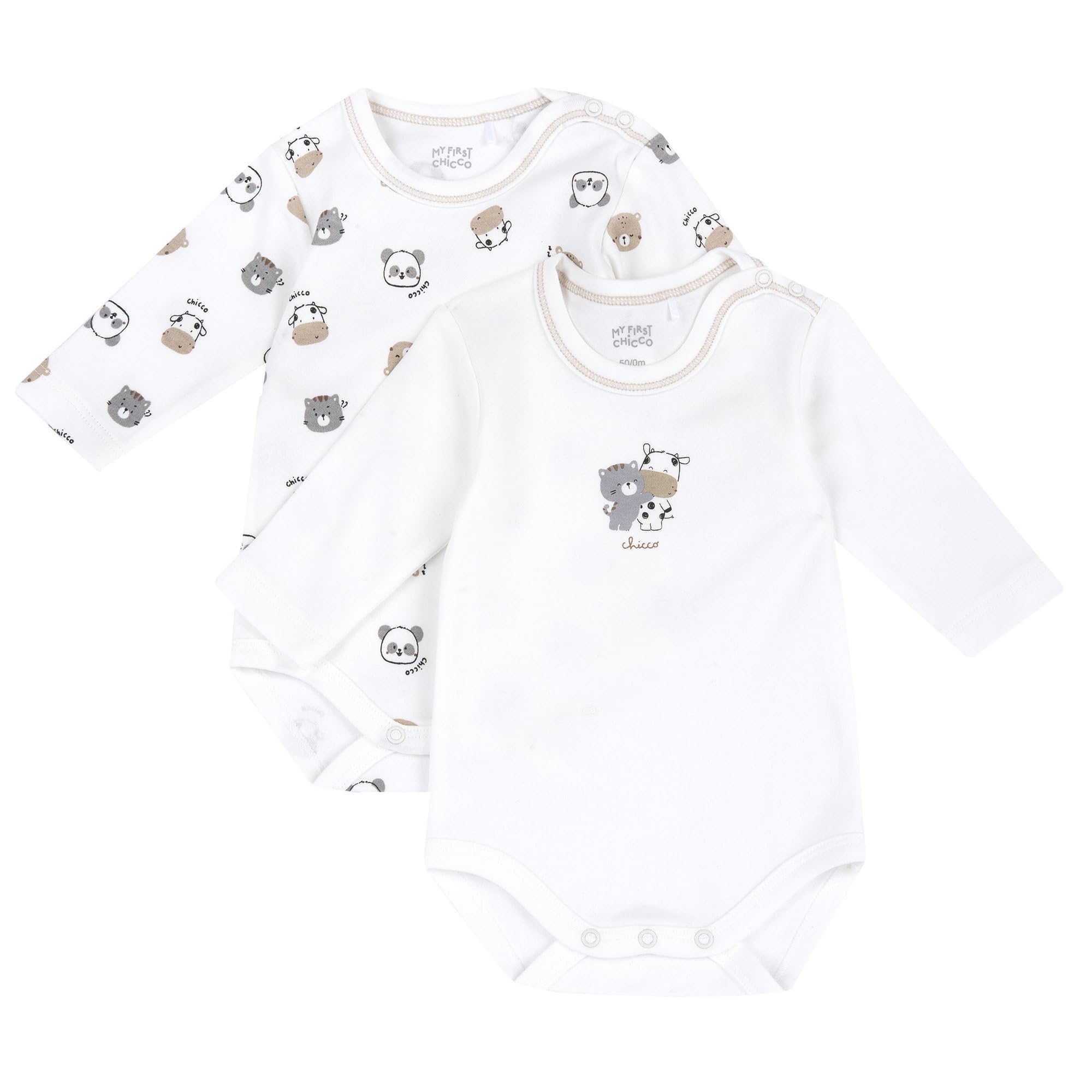 Lot De 2 Bodies Chicco Manches Longues - Coton Doux, Ouverture à L'épaule - Pour Bébé 0-24 Mois - Conçus En Italie