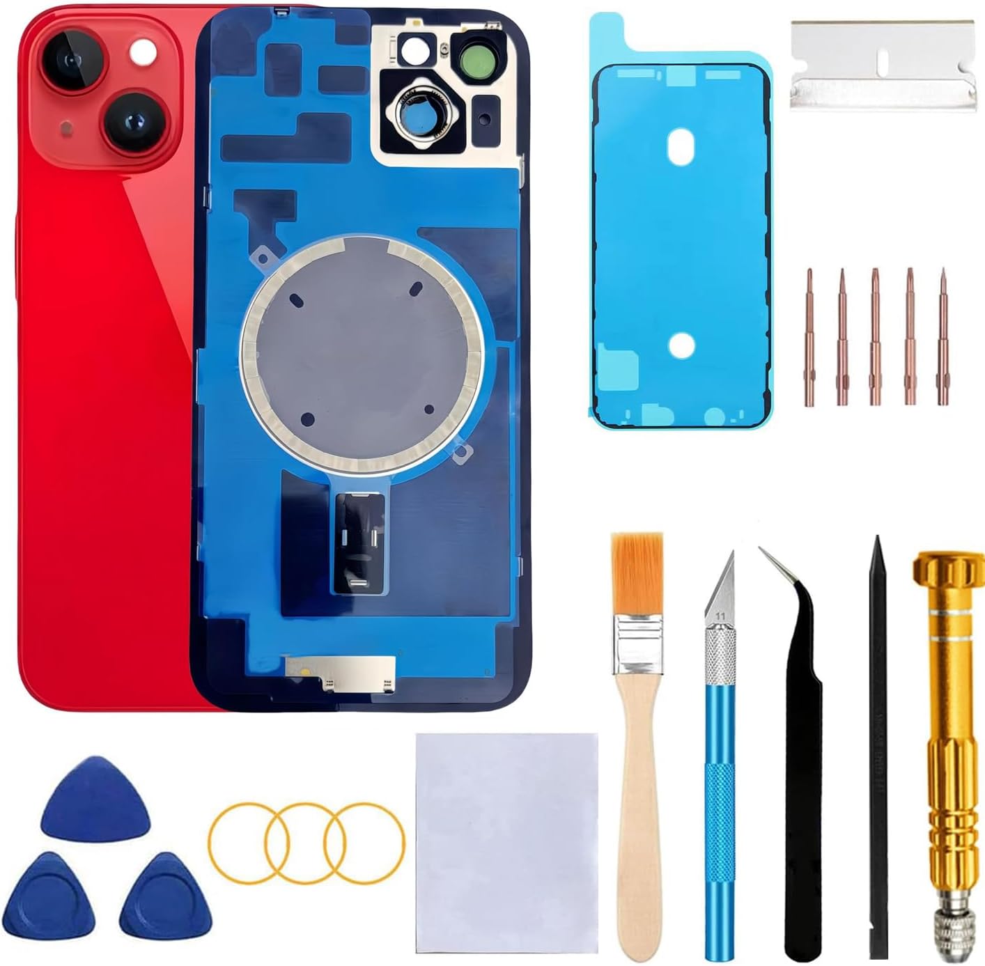 Rear Back Glass Replacement for iPhone 14 Plus 6.7-inches with Reparing Tool Kit and All Necessary Parts (White)