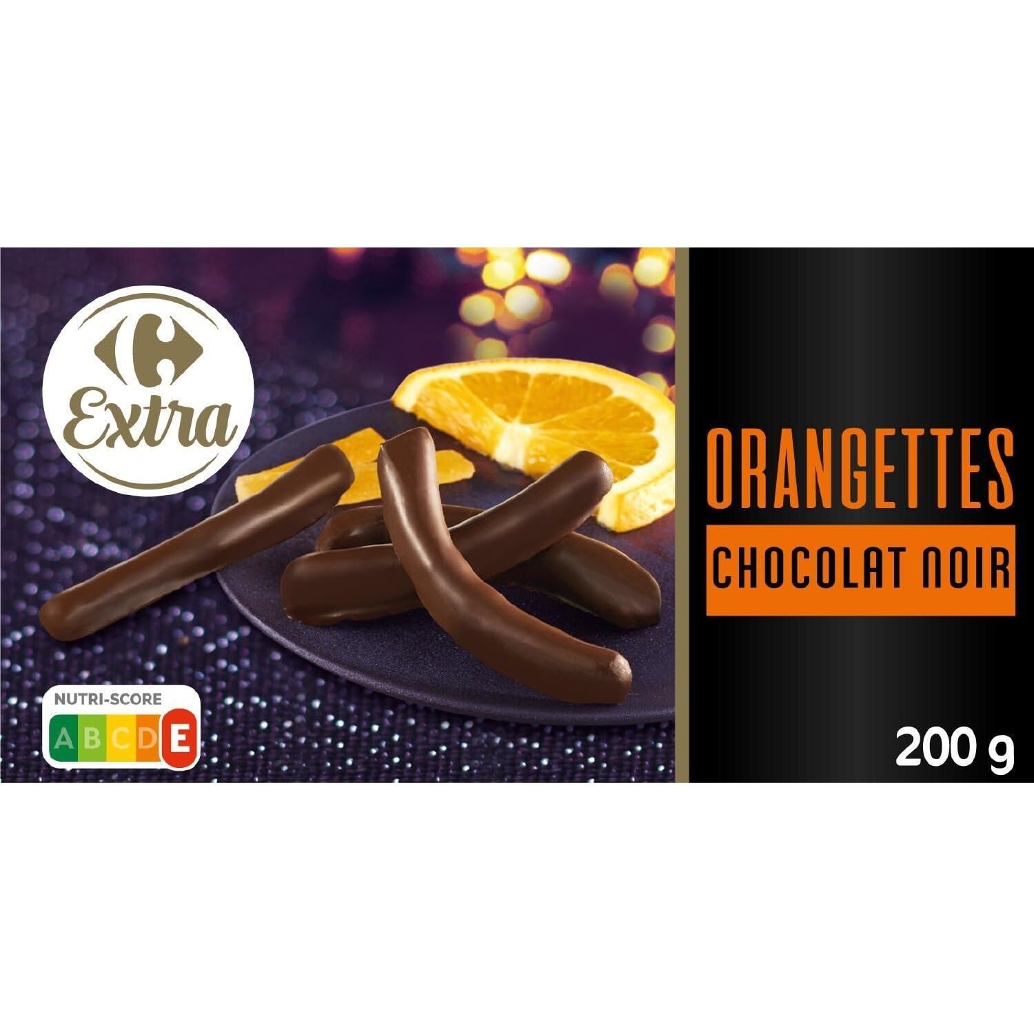 CARREFOUR EXTRA Bouchées de Chocolat Noir et Orange 200g — Écorces d'Oranges Confites Enrobées de Chocolat Noir 65% Cacao - Lot de 3