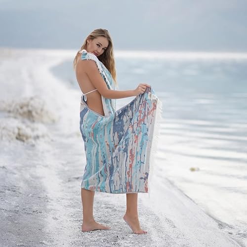 Miniatura 4 de BAGNO MILANO Toallas de playa de algodón turco orgánico, de secado rápido, suaves, de gran tamaño, para playa, yoga, spa, piscina (azul Vega, toalla