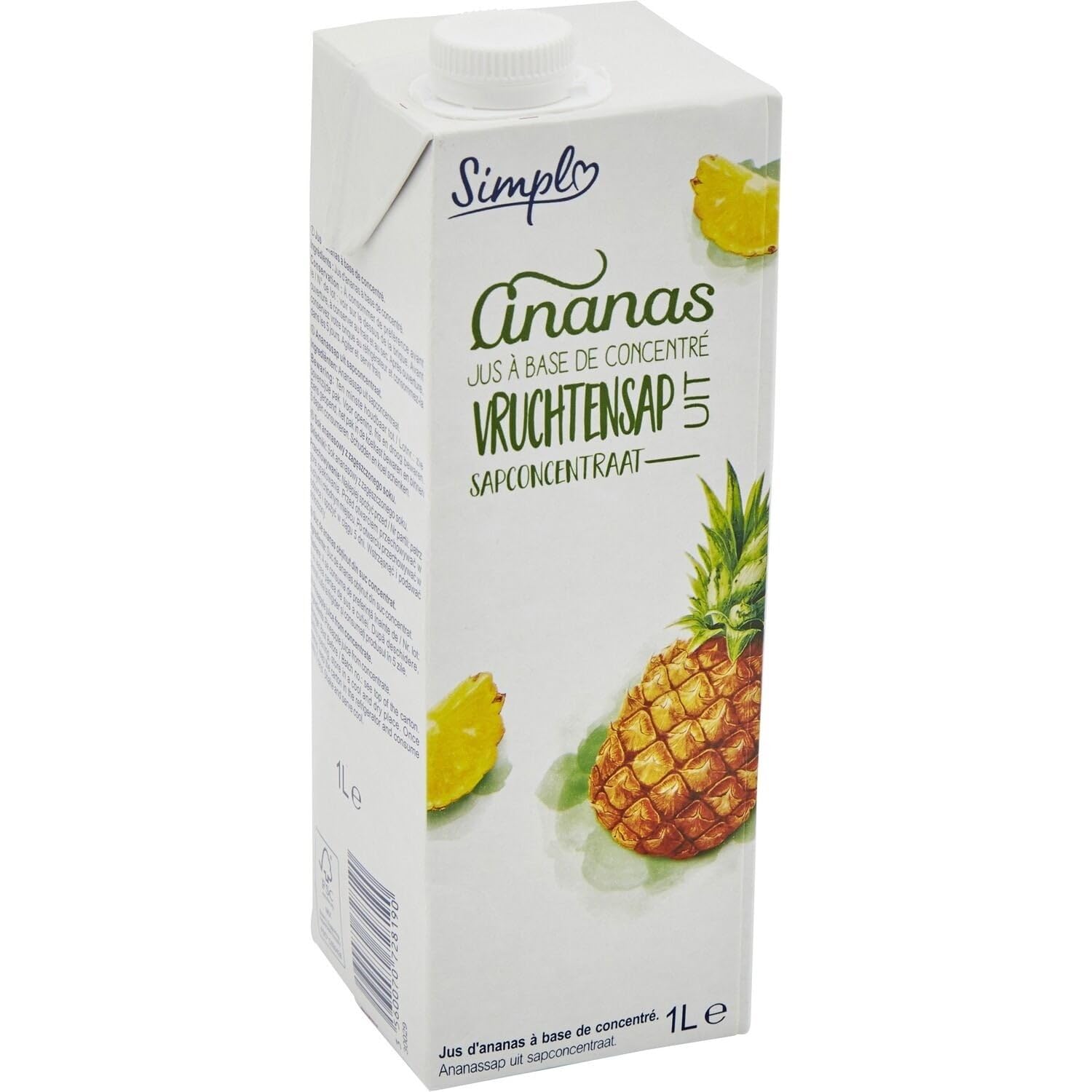 Un goût tropical pratique au quotidien — SIMPL Jus d'Ananas à base de concentré, 1L en carton - Lot de 4
