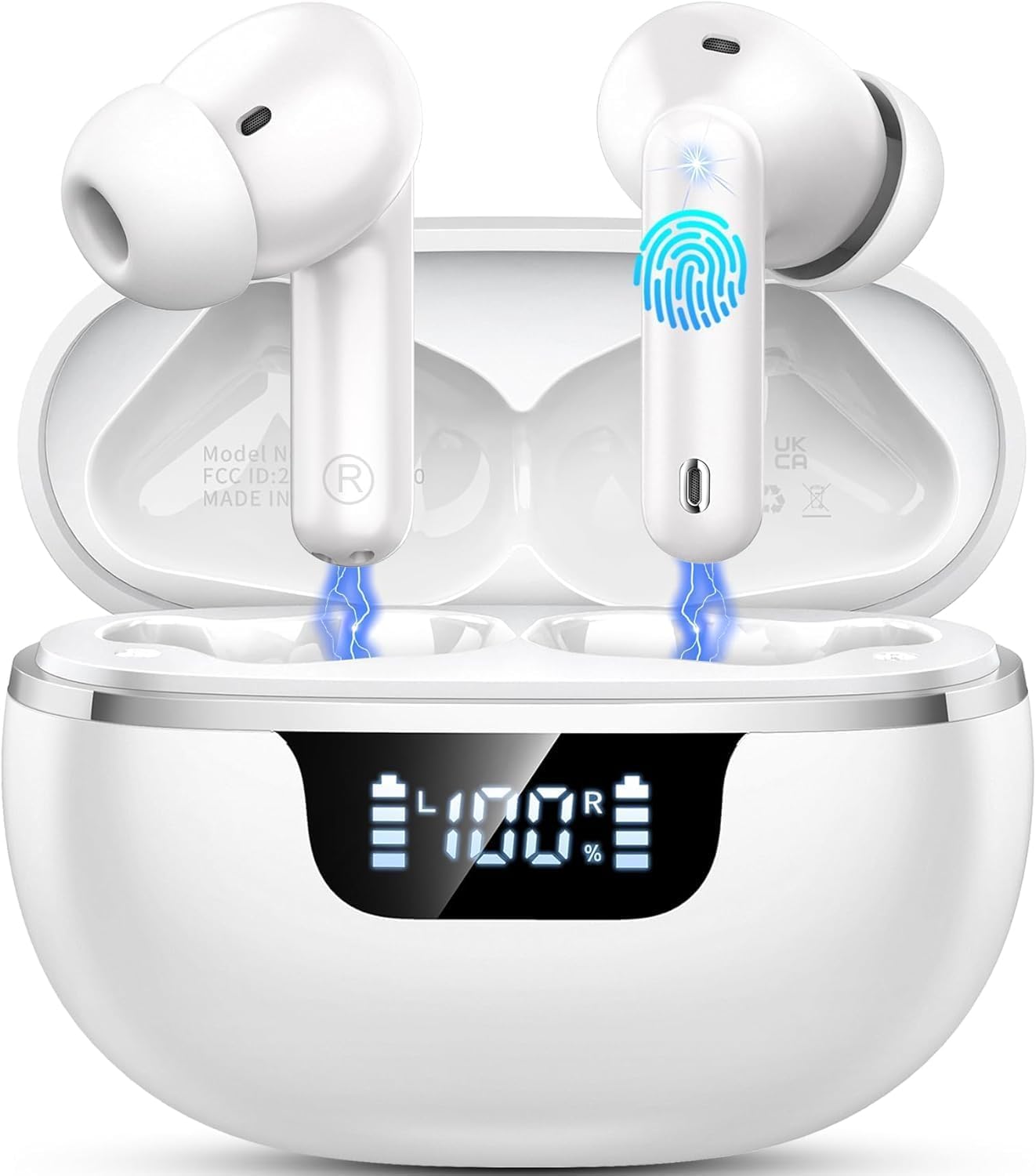 Auriculares Inalambricos, In-Ear Auriculares Inalambricos Bluetooth 5.4 con 4 HD Mic Cancelacion Ruido, 45H Estéreo HiFi Cascos Inalambricos Bluetooth Pantalla LED/IP7 Impermeable/Carga Rápida Tipo-C
