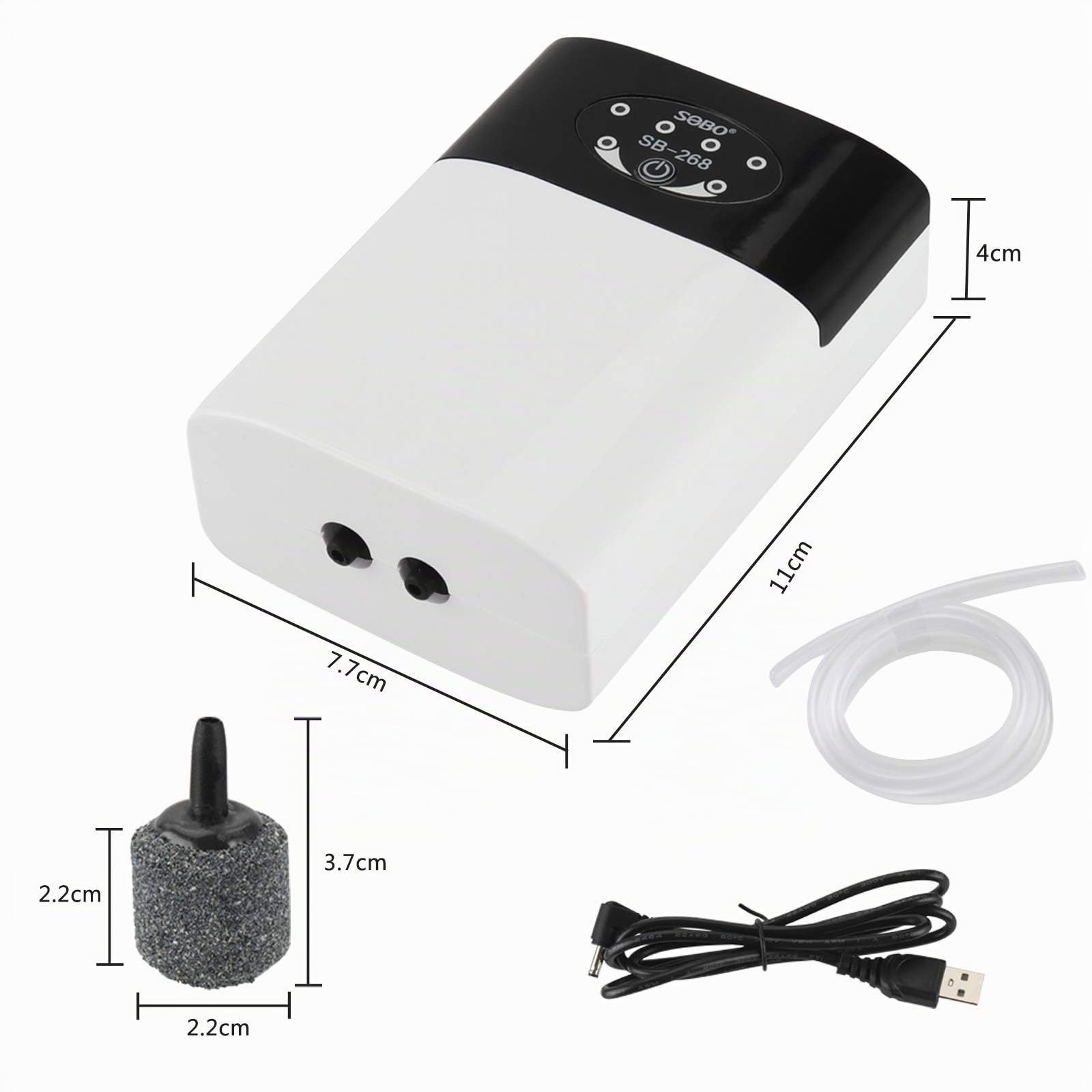 Pompe à Air d'Aquarium Portable USB, Bulleur Silencieux, Oxygène, Débit 2 * 3L/Min, 2 Sorties d'Air
