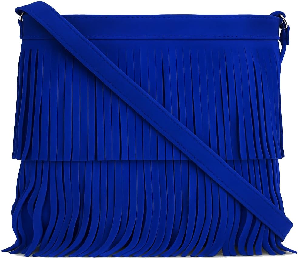 LiaTalia Womens Fringe Handbag - Real Italian Suede Leather - Tassle Effect Shoulder Bag in Medium Size - Ashley