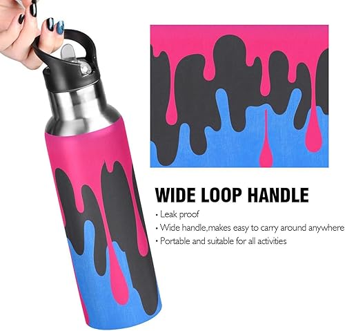 Miniatura 4 de Flowing Pigment Red Black Blue Leak Proof Reusable Water Bottles with Handle Double Wall Vacuum Insulated for School and Outdoor Sports 32 OZ