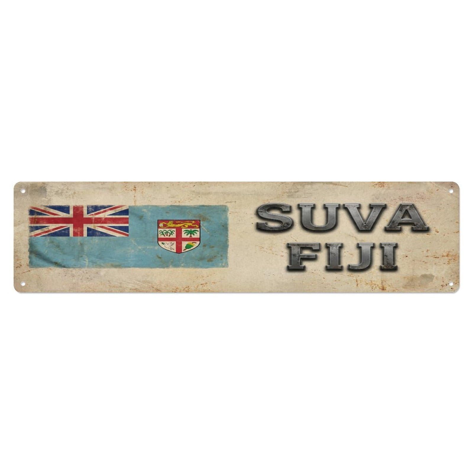Tgrcjimh Style Metal Tin Sign Vintage Suva Fiji Flag Decor Rustic Travel