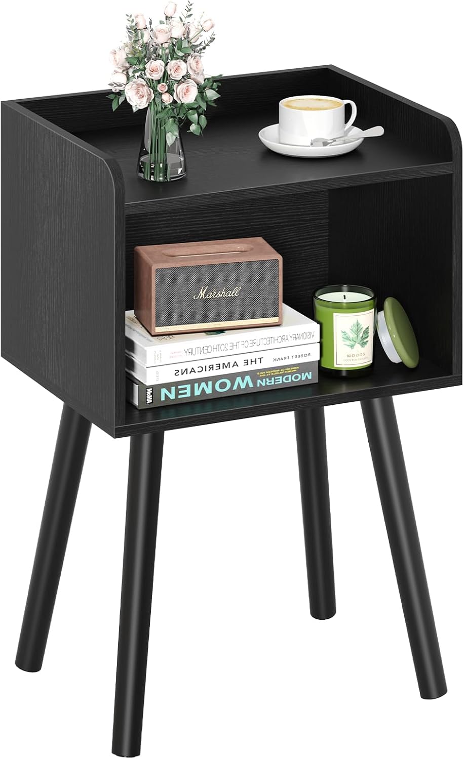 Yoobure Mid Century Modern Nightstand for Small Spaces - Small Side Table with Storage Shelf, Wood End Table Night Stand, Vintage End Tables Living Room, Minimalist Side Tables for Bedroom Dorm Office