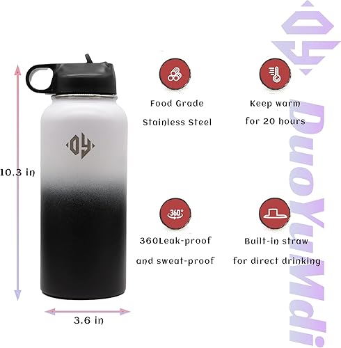 Miniatura 6 de DY DuoYuMdi - Botella de agua deportiva con aislamiento al vacío de 32 onzas tapa con popote de acero inoxidable que mantiene el calor y el frío