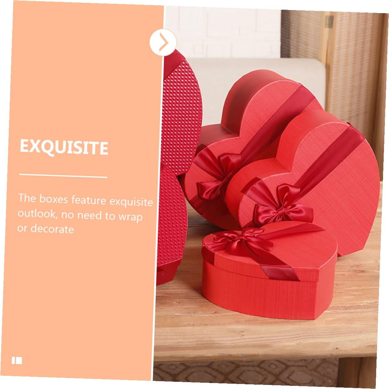 WEKAMOS 3 Stück Herzförmige Geschenkboxen Rot mit Deckel Aufbewahrungsboxen aus Karton für Valentinstag Hochzeit und Kosmetikartikel