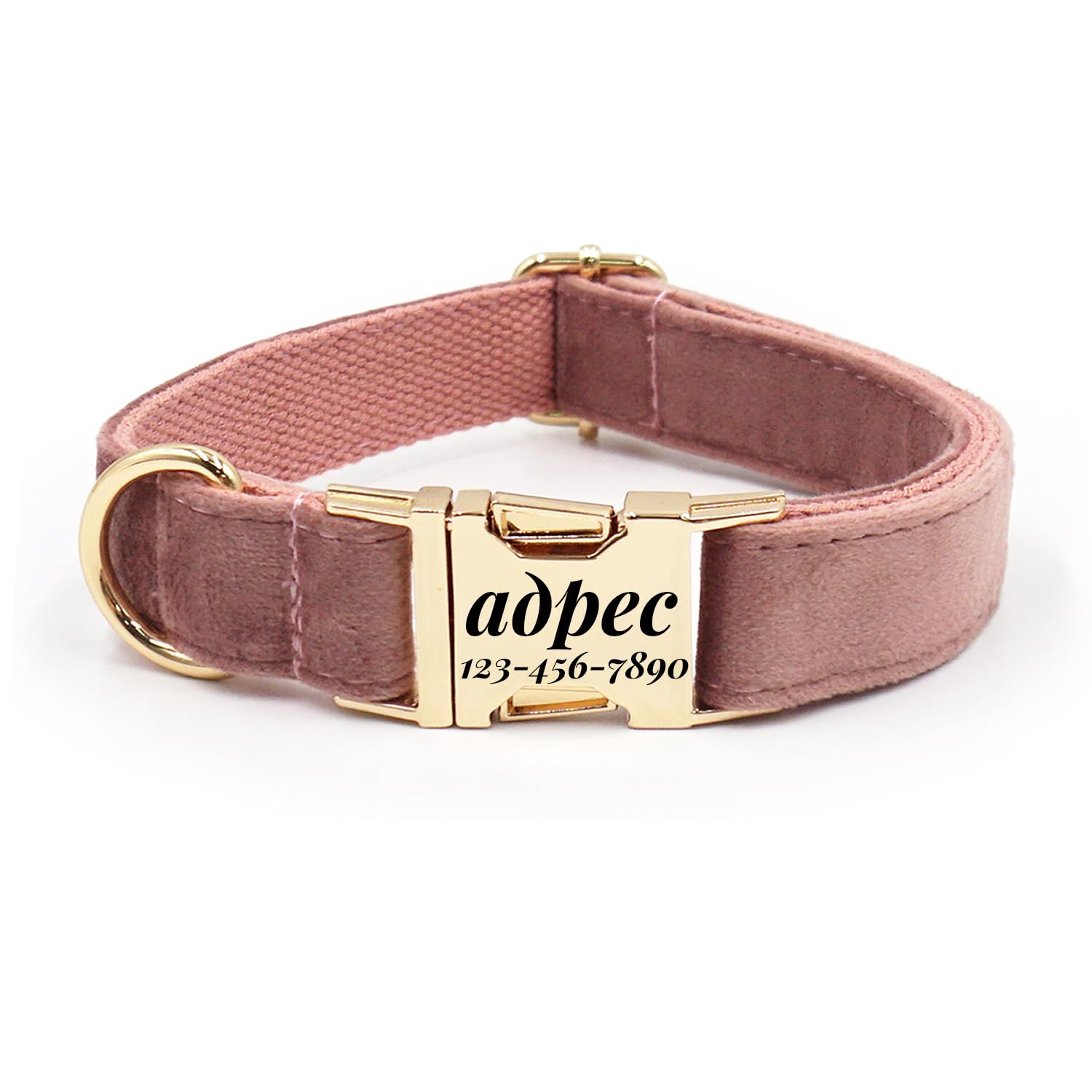 Personalized Soft Dog Collar, Laser Engraved Metal Buckle Dog Tag, Adjustable Through D-Ring, and Colors(Dark Champagne,XL)