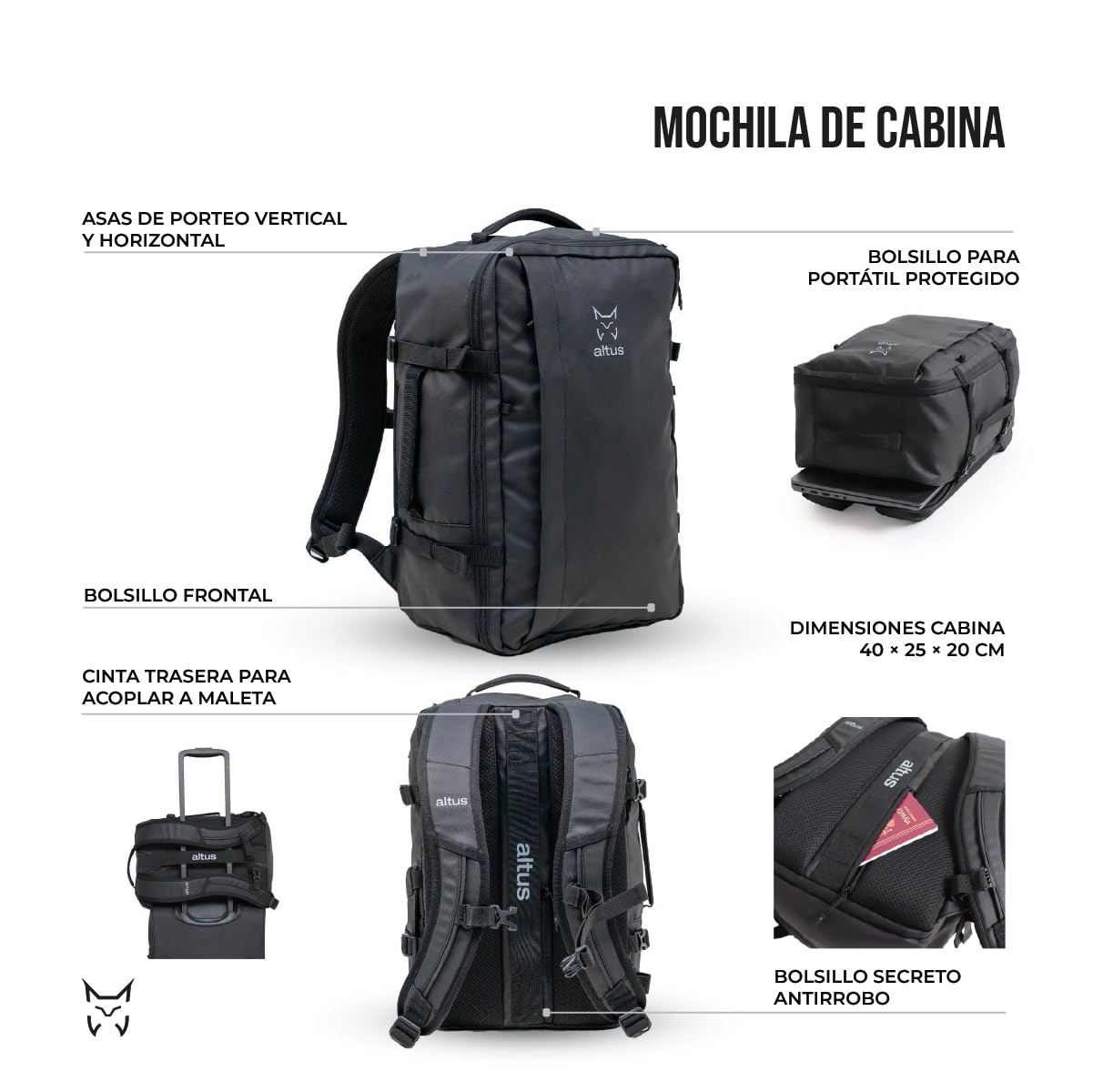 ALTUS Mochila de Cabina de Viaje 25x20x40 | 25x20x40 cm