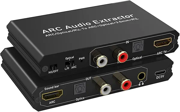 Tendak 192KHz ARC Audio Extractor, Digital Audio Extractor Converter, HDMI ARC + Optical + RCA L/R to HDMI + Optical + RCA L/R + 3.5mm Stereo for HDTV Soundbar Amplifier Speaker Headphones
