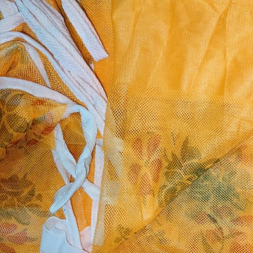 Image of Multicolor Soft Cotton Mosquito net Double Bed King Size | Pure Cotton Mosquito net (Printed-Orange, 7x5)