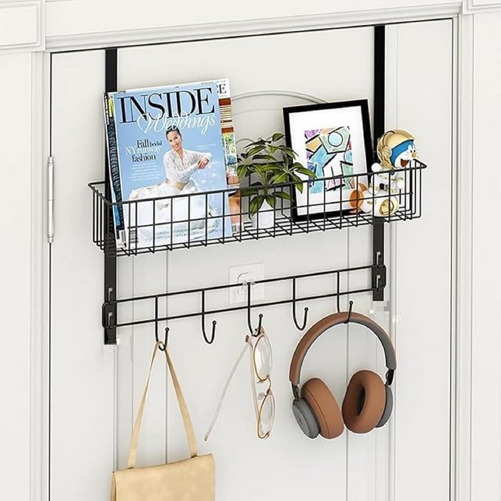 ASG Home Over Door Hanger, Over Door Hooks with 2 Wreath Hangers, 6 Hooks and 1 Mesh Deep Basket, Over The Door Hanger Storage Rack for Bathroom Kitchen Bedroom Hanging Door Storage (Black) (B0DDKXV5LB) Amazon Price History, Amazon Price Tracker