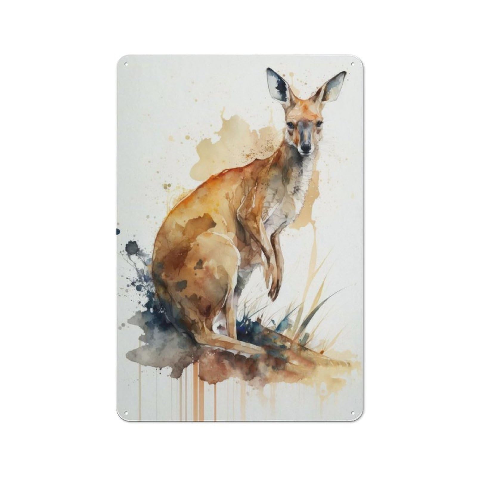 Junmoney Kangaroo In Watercolor For Man Cave Or Games Room, Retro Metal Plaque 30X20cm, For Metal Sign Collectors, For Garage And Workshop Walls